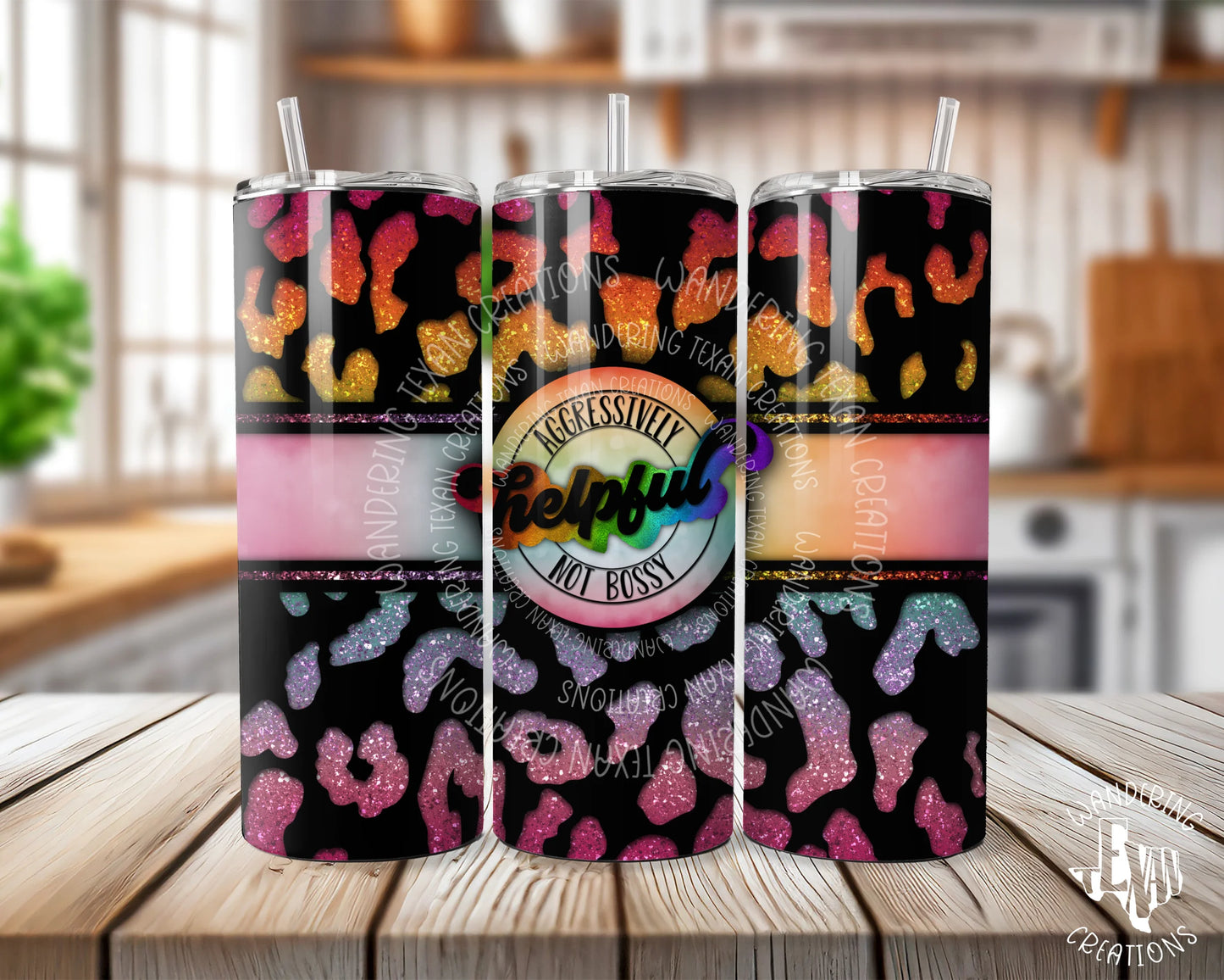 Featuring a unique phrase to keep your attitude positive, a stylish glitter leopard peek-a-boo, and a sublimation design, this stainless steel tumbler is available in black or white.