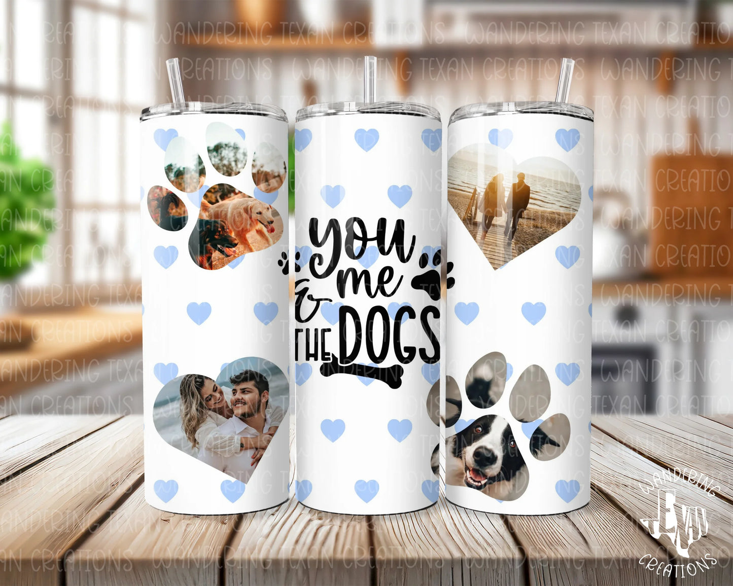 Choose from 3 phrase options and 5 background choices to make it uniquely yours. Plus, personalize it with 4 pictures - 2 of you and your spouse, and 2 of your beloved fur babies.