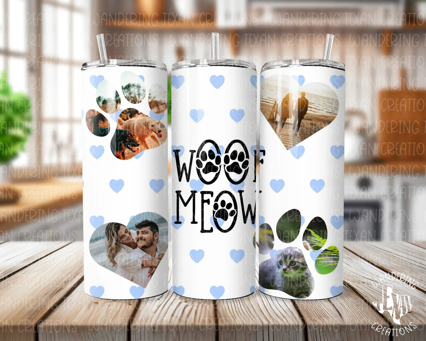 Choose from 3 phrase options and 5 background choices to make it uniquely yours. Plus, personalize it with 4 pictures - 2 of you and your spouse, and 2 of your beloved fur babies.