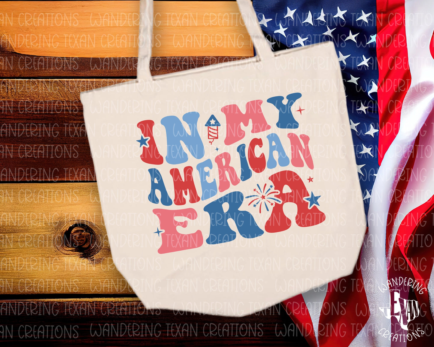  Featuring a bold "In My American Era" phrase, this bag is perfect for Independence Day and everyday use. 