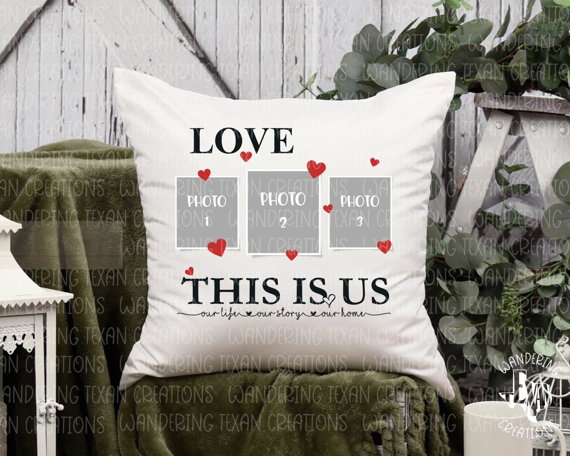 Whether it's an anniversary or wedding gift, this sublimated pillow cover features 3 photos and the phrase "This is Us, Our Life, Our Story, Our Home". 