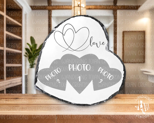 This unique and customizable gift is perfect for anniversaries or weddings. A stunning declaration of your love, this slate display features decorative script and abundant hearts.