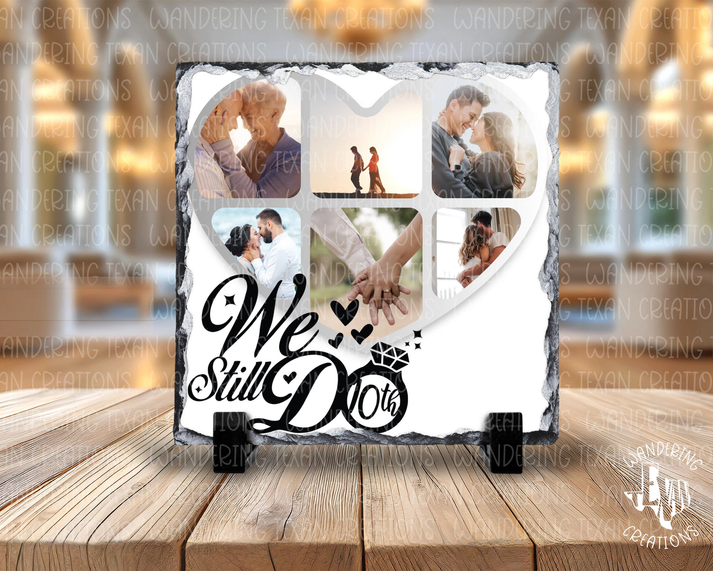 Celebrate your love and keep the fire burning with our We Still Do 6 Photo Slate Display! Show off your journey with 6 customizable photos from your special years together. 