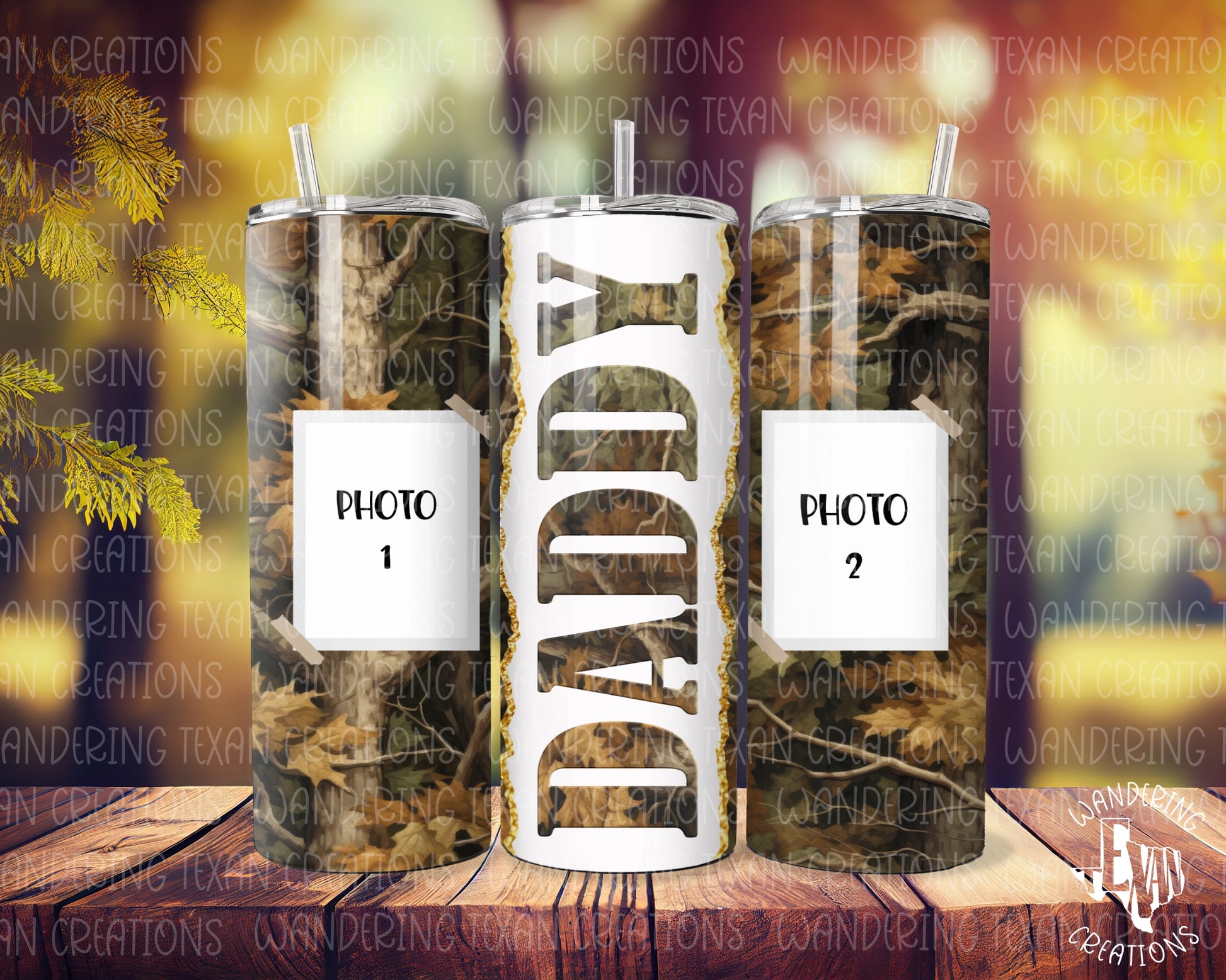 Introducing the Camo Daddy 2 Photo Tumbler, the perfect customizable gift for Dad!