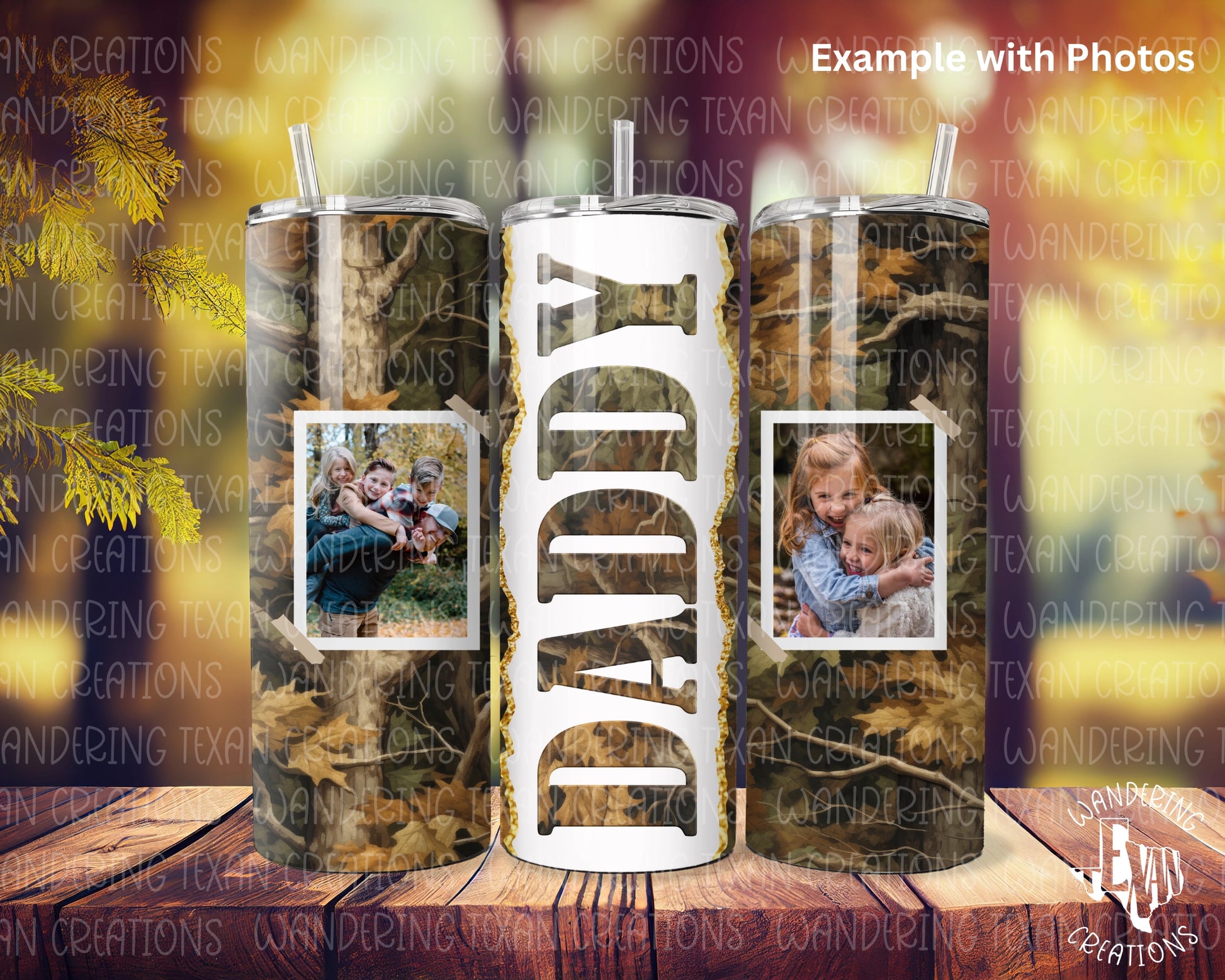 Introducing the Camo Daddy 2 Photo Tumbler, the perfect customizable gift for Dad!