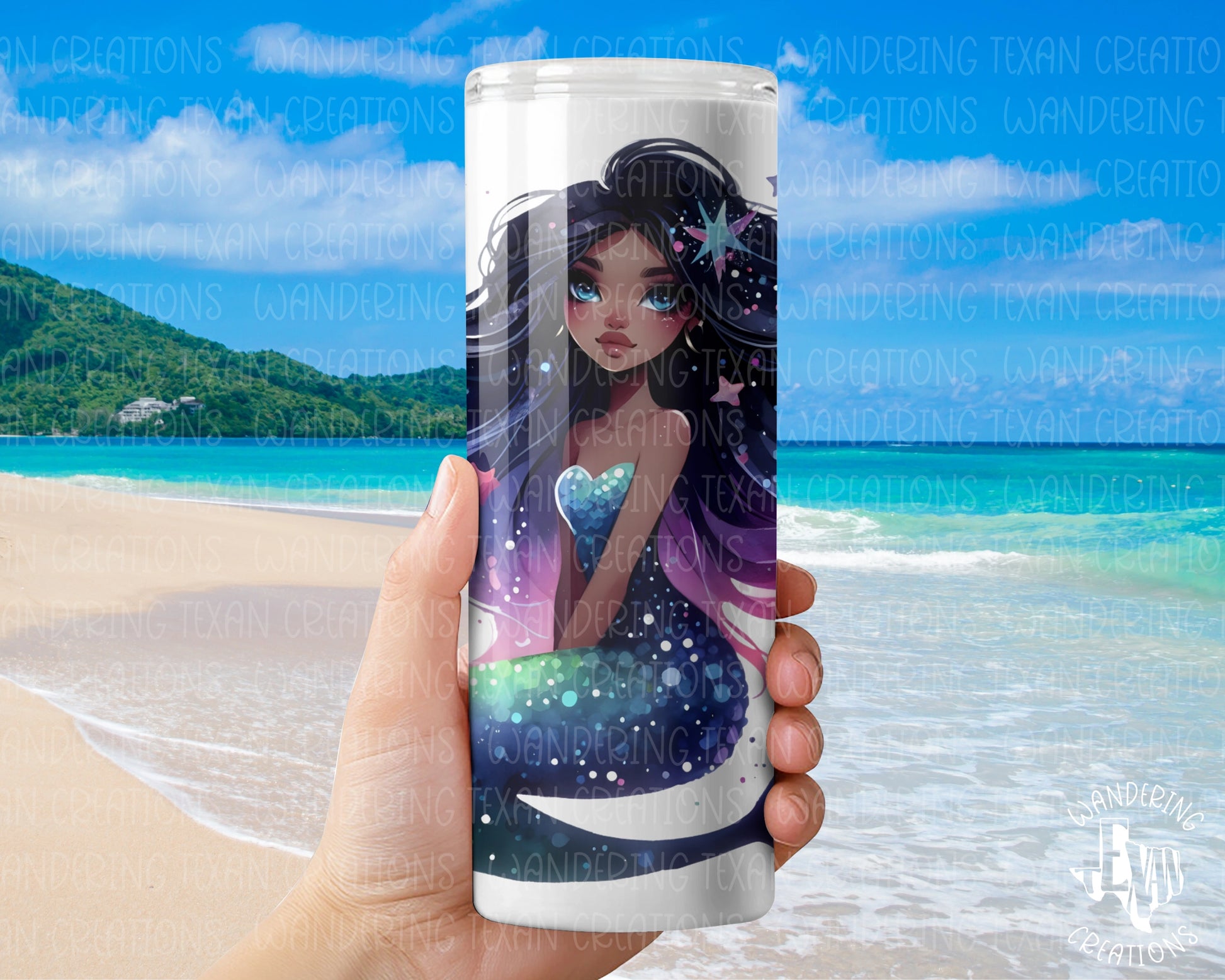 Made with durable stainless steel and a double-wall design, it keeps your drinks cold for hours. The sublimation design of a cosmic mermaid adds a touch of magic to your day.