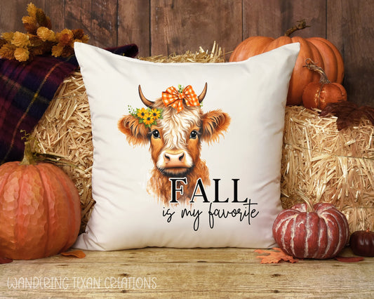 This quirky sublimated design features a young cow adorned with fall flowers and the playful phrase, "Fall is my favorite."