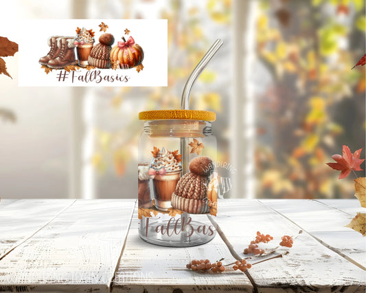 Featuring a unique sublimated design with all your favorite fall essentials - boots, pumpkin spice coffee, a cozy beanie, and of course a pumpkin with #fallbasics - this 3.5 oz mini can is perfect for entertaining or enjoying a shot of your favorite beverage.