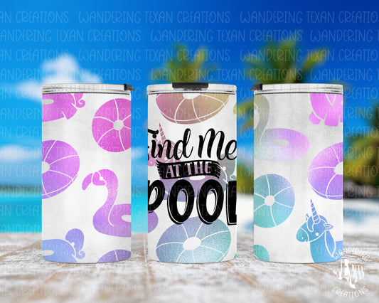 Keep your drink cold with the can cooler tumbler and show off your love for summer with the beautiful sublimation design featuring blended pink, purple, and blue pool floaties and an inspiring phrase.