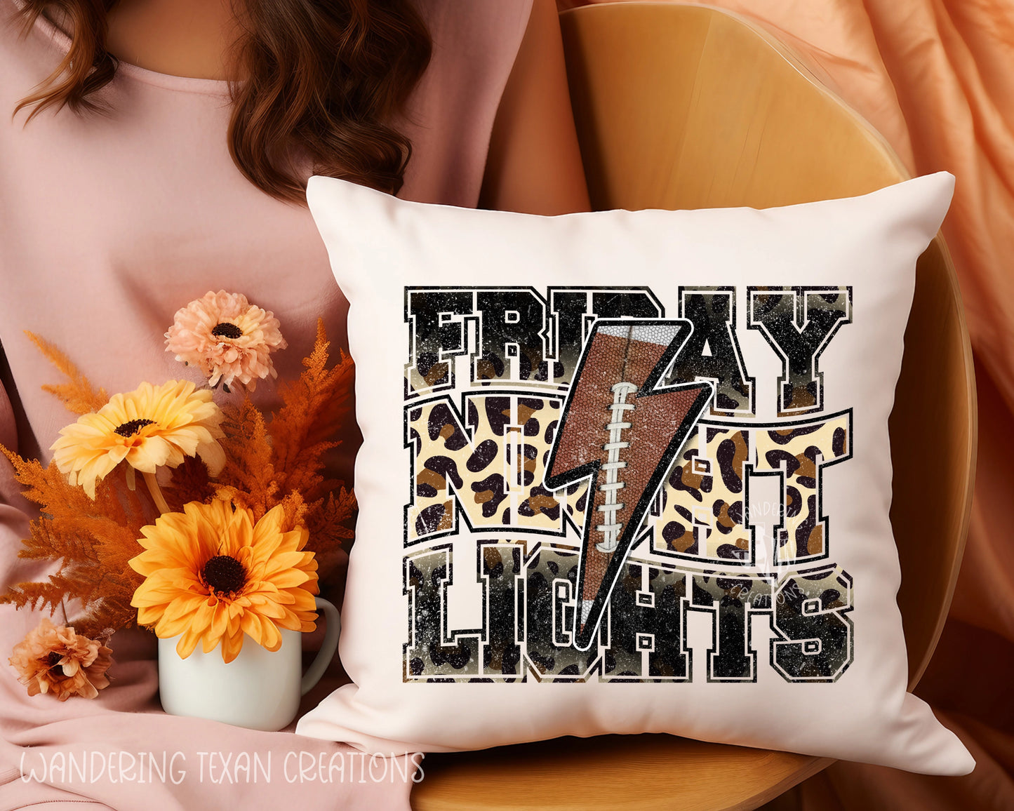 Featuring a unique design of a football-inspired lightning bolt against a backdrop of Friday Night Lights, this sublimation pillow cover is sure to make a statement.