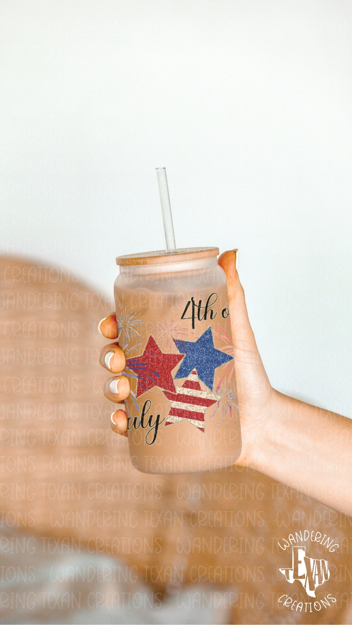 This vibrant tumbler features red, white, and blue stars bursting in a spectacular fireworks display.