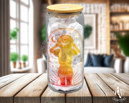 This tumbler features a girl in the colors of the sunrise with the phrase "Your limitation - it's only your Imagination".