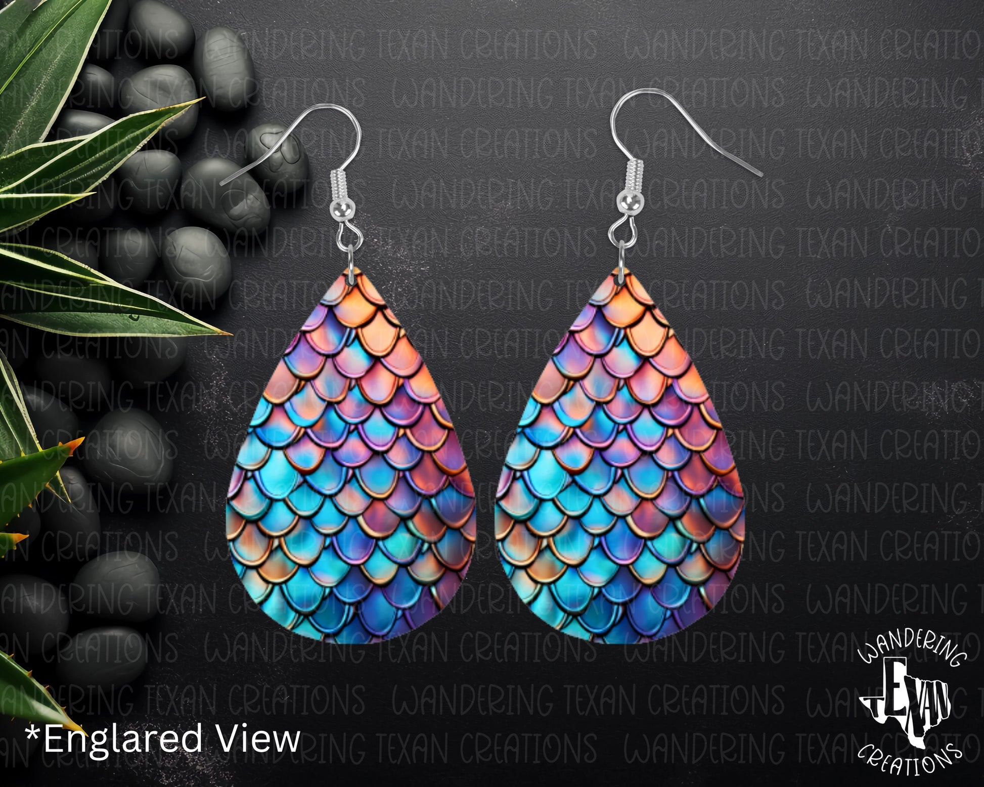  These unique earrings feature a vibrant sublimation design and multi-colored iridescent mermaid fins, guaranteed to make you stand out. 