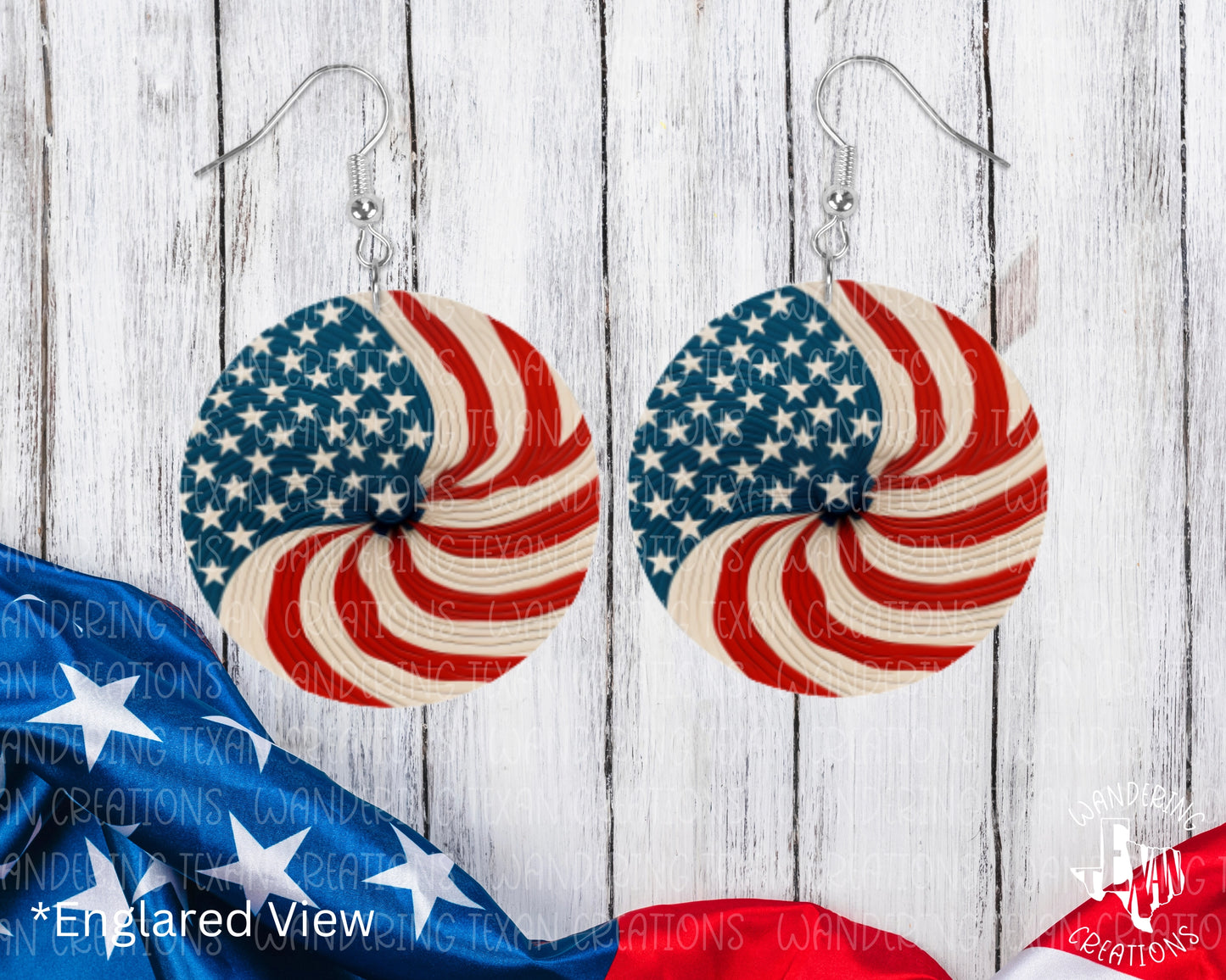 Featuring a funky twisted design of the US flag, these round earrings are perfect for celebrating Independence Day.