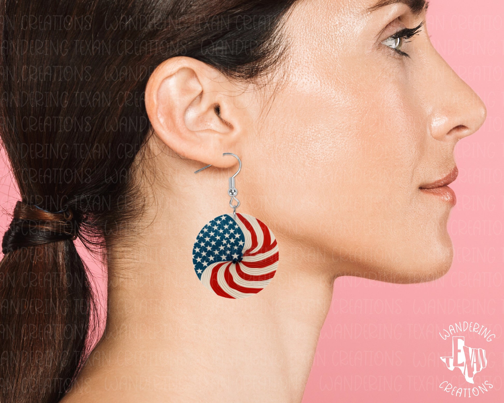 Featuring a funky twisted design of the US flag, these round earrings are perfect for celebrating Independence Day.