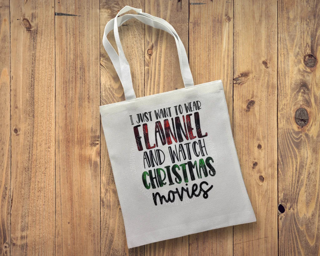 Flannel & Christmas Movies Linen Tote Bag - Wandering Texan Creations