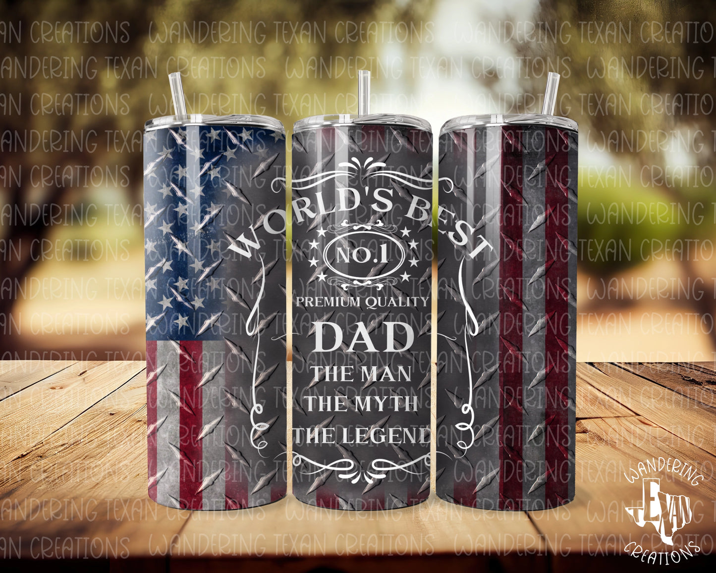 Featuring the US Flag with a Diamond Plate Design and World's Best Premium Quality Dad.