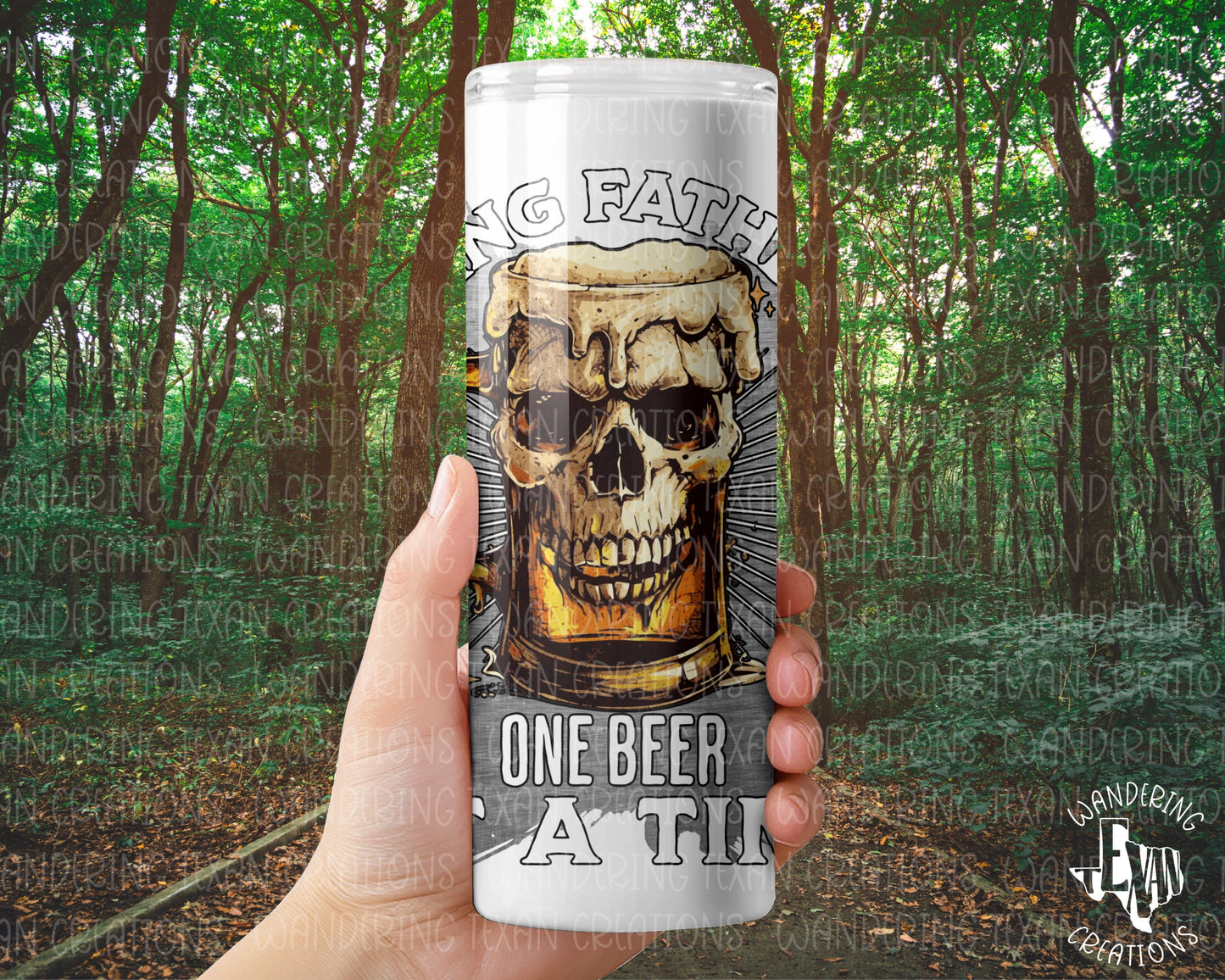  With a unique design featuring a skeleton head mug and the phrase "Surviving Fatherhood one beer at a time", this tumbler is perfect for Father's Day or any other occasion. 