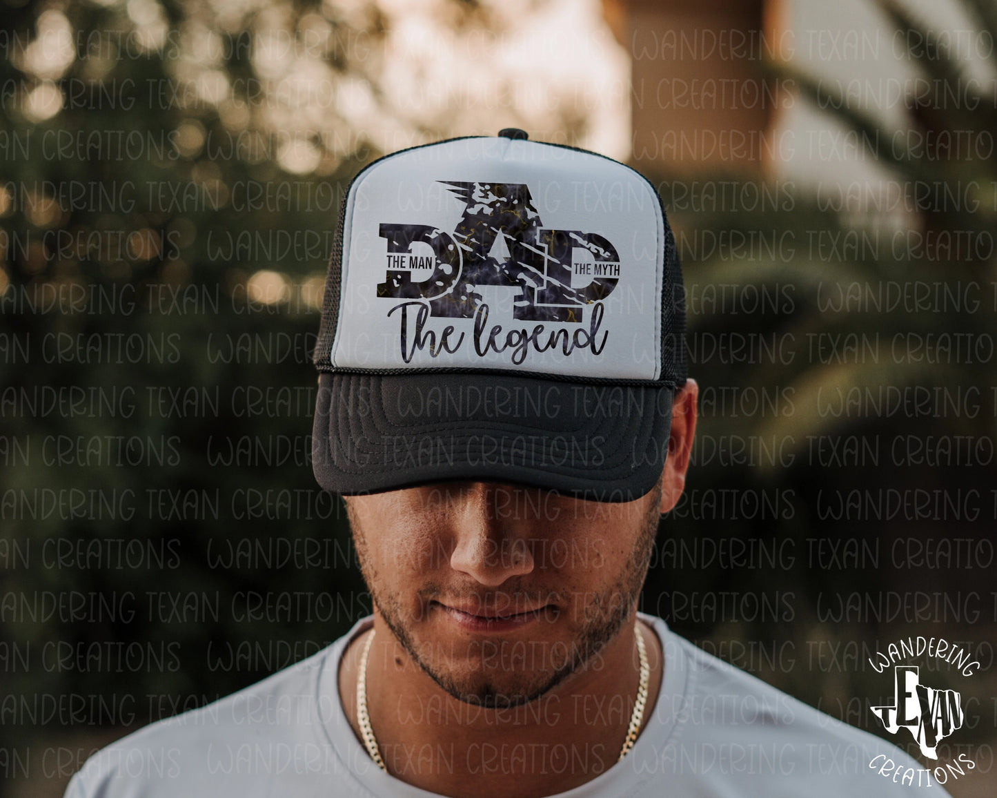 Celebrate Father's Day with The Legend Trucker Hat. Featuring the phrase "Dad the man, the myth, the legend" in a sublimated design, this hat is the perfect gift for any father figure. 