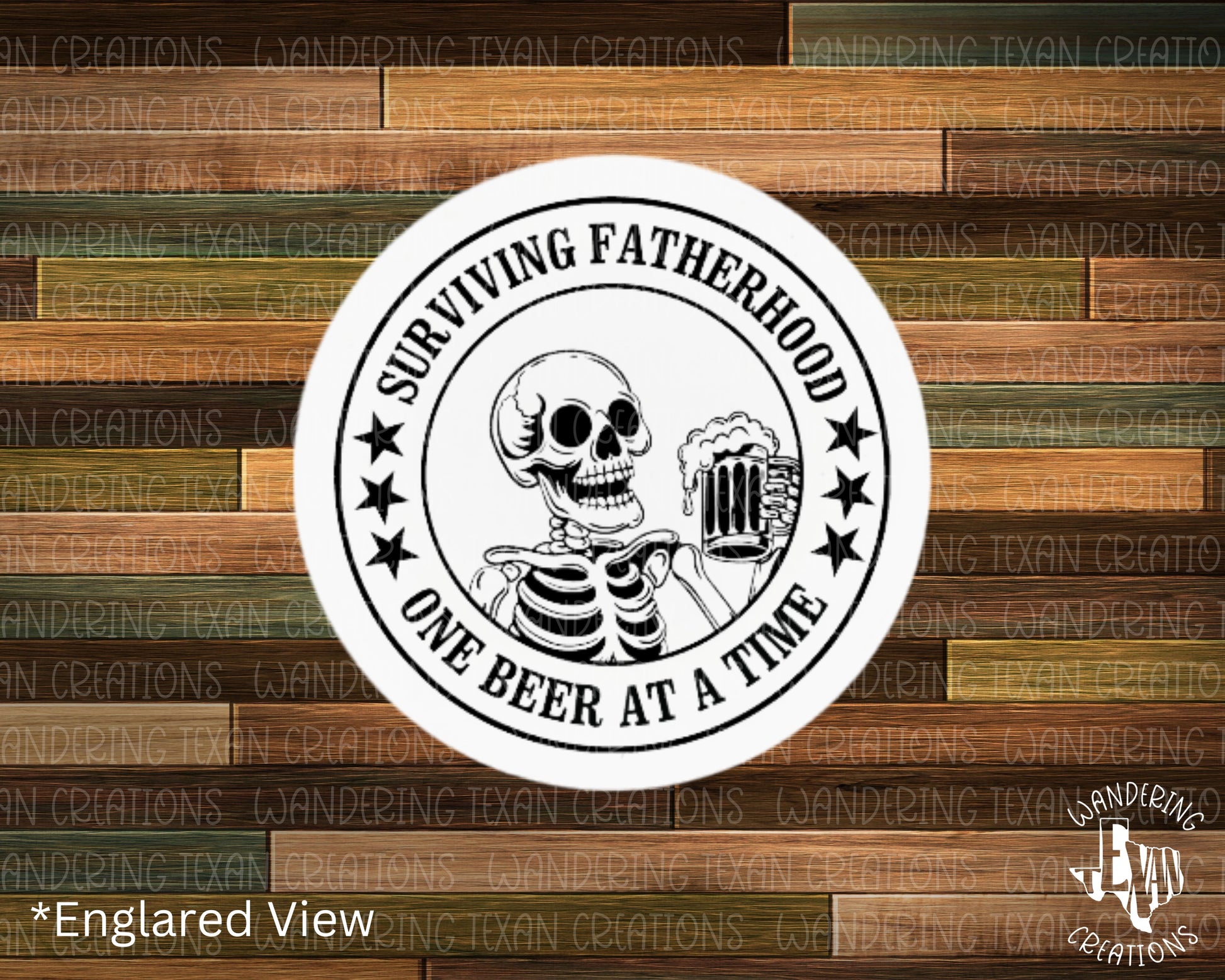 Celebrate Father's Day with the Skellie Dad Magnet, featuring a skeleton dad holding a beer with the quirky phrase "surviving fatherhood one beer at a time".