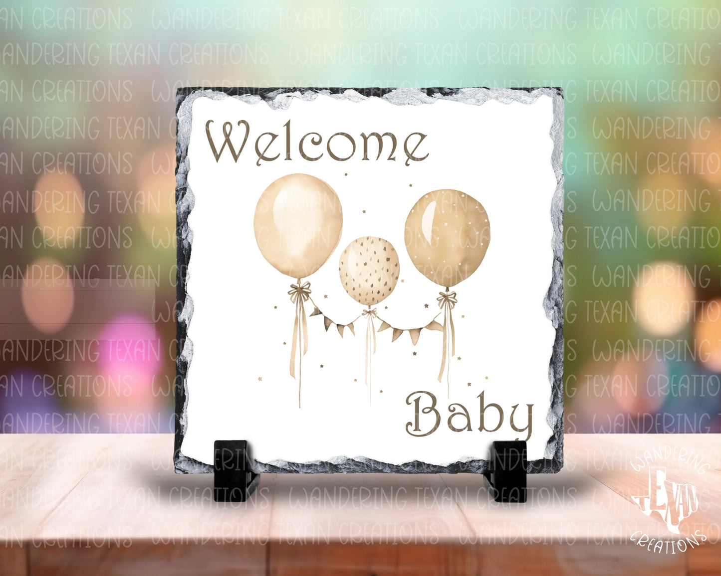 Welcome Baby Slate Display is the perfect addition to any boho-themed baby shower.