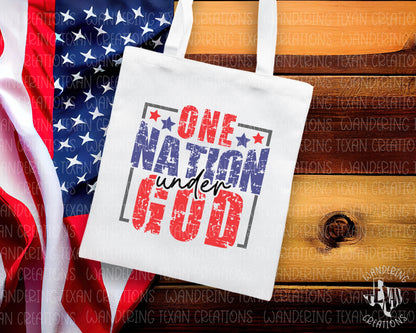  Featuring the iconic phrase "one nation under God" and bold sublimation design, this bag is both patriotic and practical. 