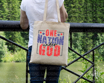  Featuring the iconic phrase "one nation under God" and bold sublimation design, this bag is both patriotic and practical. 