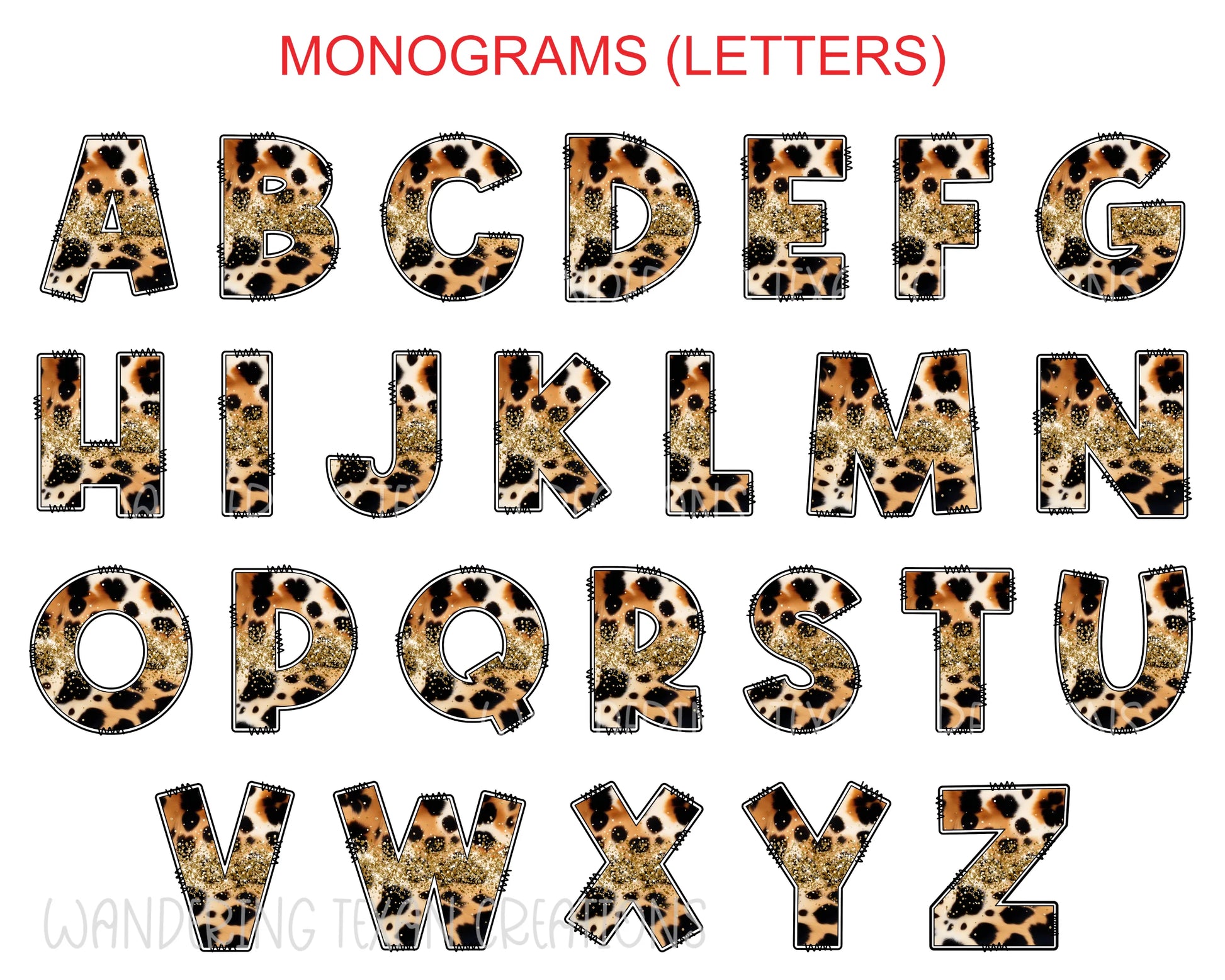 Made from durable canvas, it features a unique sublimated design in a peach-to-brown cow print pattern and gold glitter accents. Choose your initial for a truly one-of-a-kind bag.