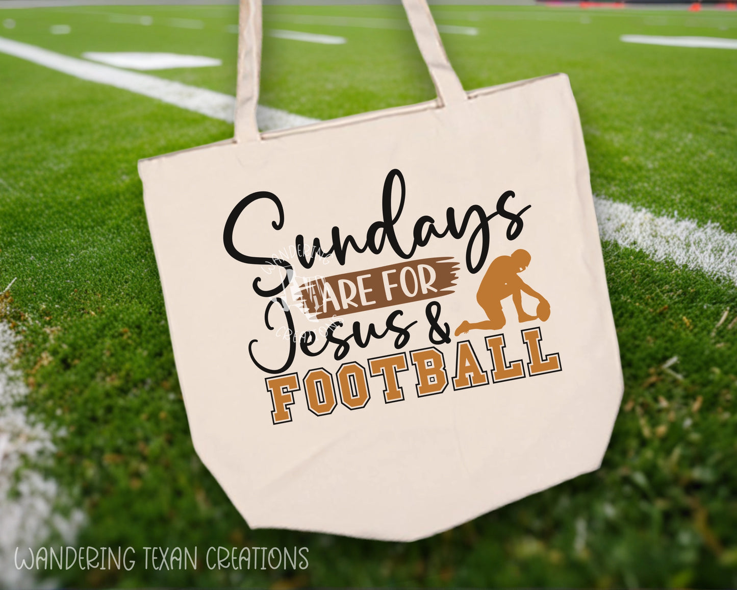 Made for football fans, this canvas bag features the phrase "Sundays are for Jesus &amp; Football" - perfect for showing off your love for the game and the good man above.