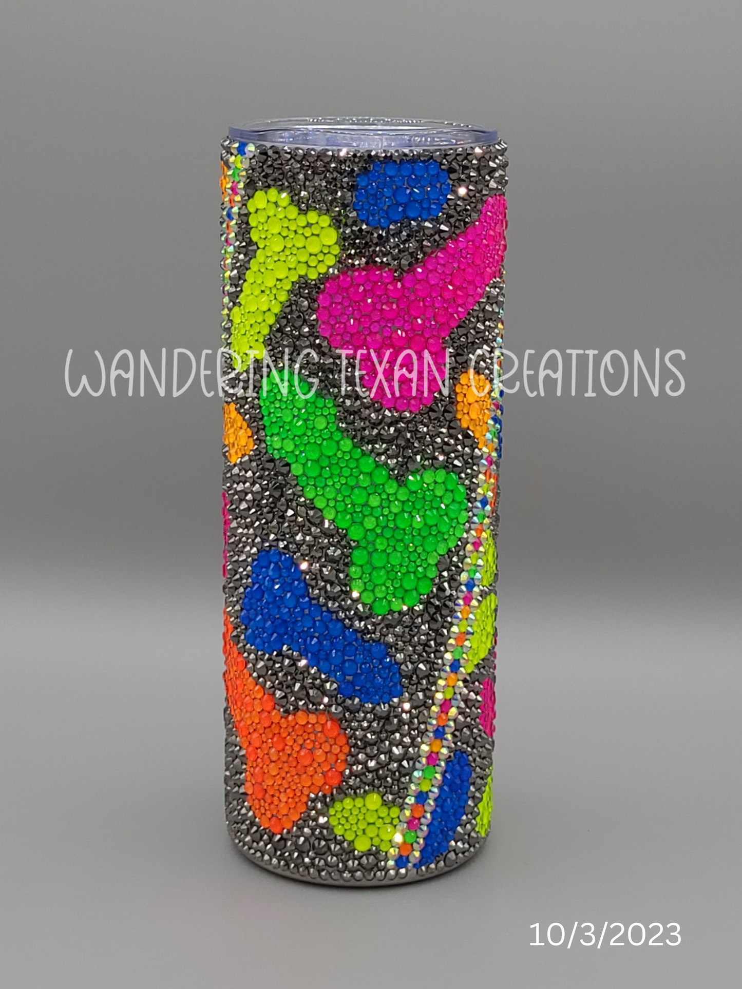 Neon Rocketship Rhinestone Tumbler