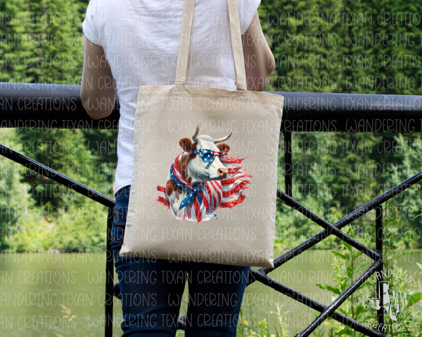 Featuring a cool cow in patriotic shades and a stylish US flag tied around its neck, this bag is perfect for showing off your American pride on Independence Day.