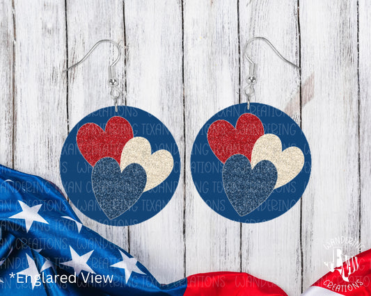  These bold earrings feature a unique design of red, white, and blue hearts with a glitter effect, making them the perfect accessory for Independence Day celebrations. 