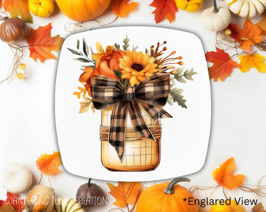 Adorned with a charming mason jar design and autumn florals, this rounded square magnet adds a playful twist to your fall decor.