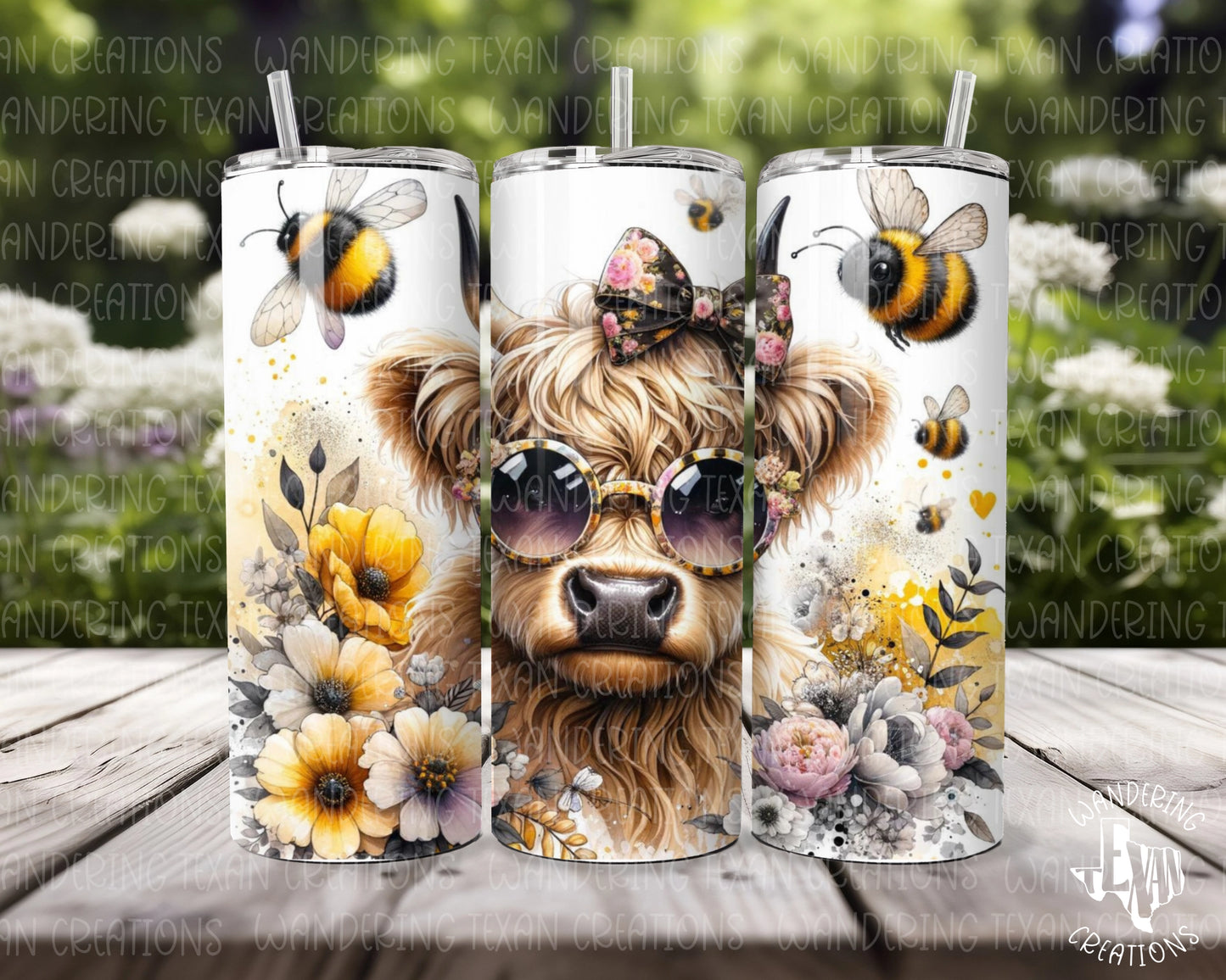 Sip in style with our Glam Spring Cow Tumbler! This chic cow is rocking sunglasses and a bow with spring flowers and bees.