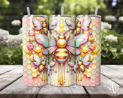 The perfect tumbler for any spring lover, our Pastel Honeycomb Tumbler features stunning golden honeybees with a range of pastel colors intricately detailed in their wings and honeycomb.