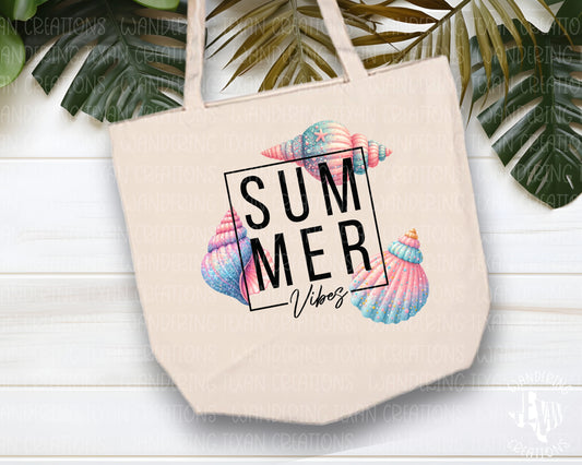 The sublimation design features a phrase framed with pink and blue seashells, bringing to mind carefree days at the beach.