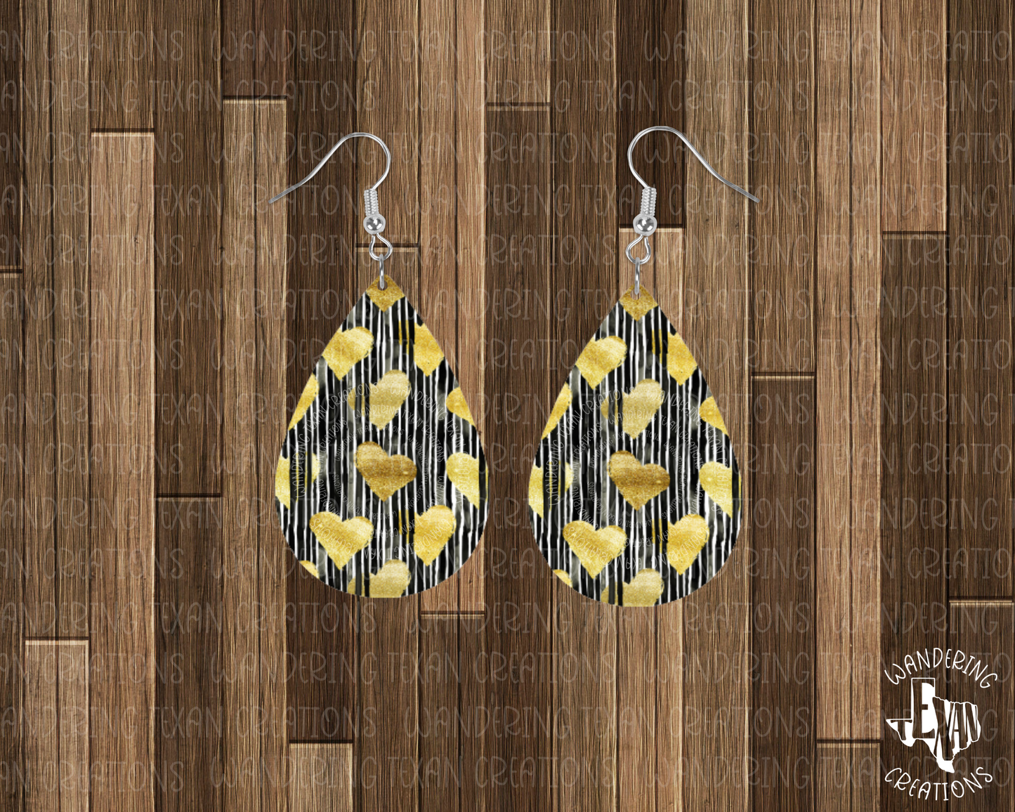 These earrings feature adorable gold hearts with bold black and white stripes, making them the perfect accessory for your Valentine's Day outfit.