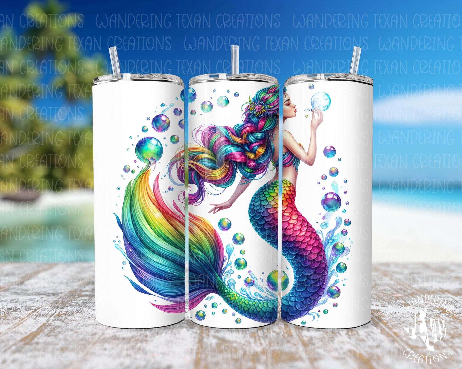 Featuring a colorfully vibrant sublimation design of a playful mermaid blowing bubbles, this tumbler is sure to make a splash.