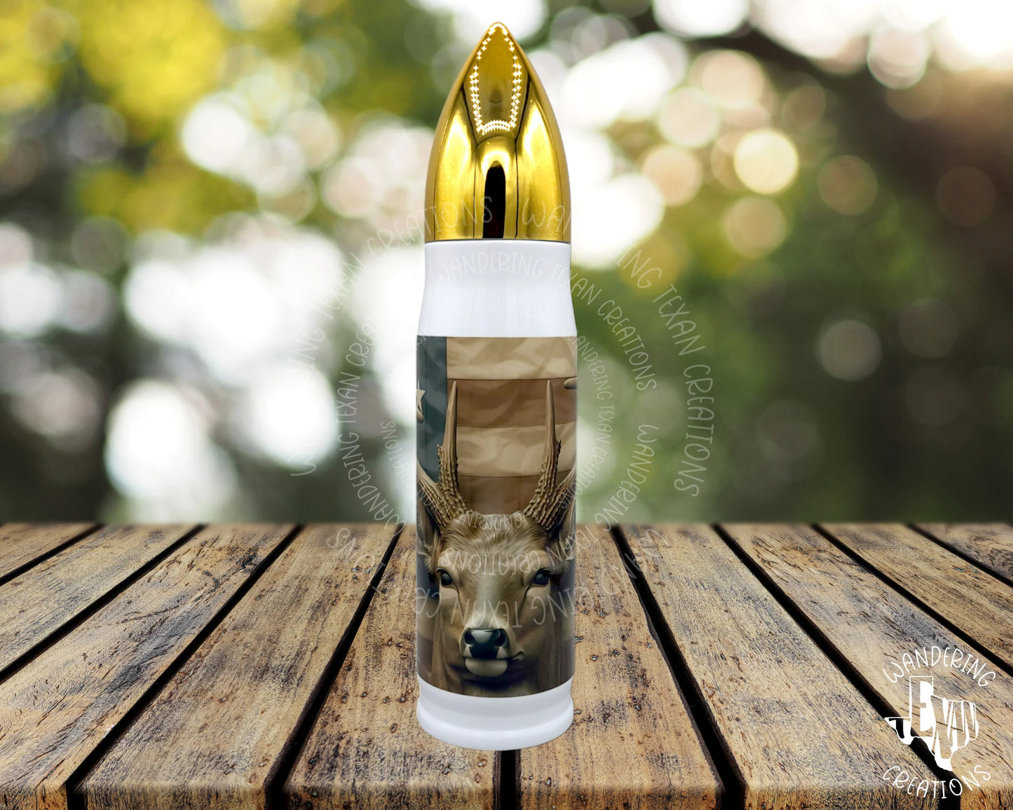 Stag & US Flag Bullet Tumbler - Wandering Texan Creations