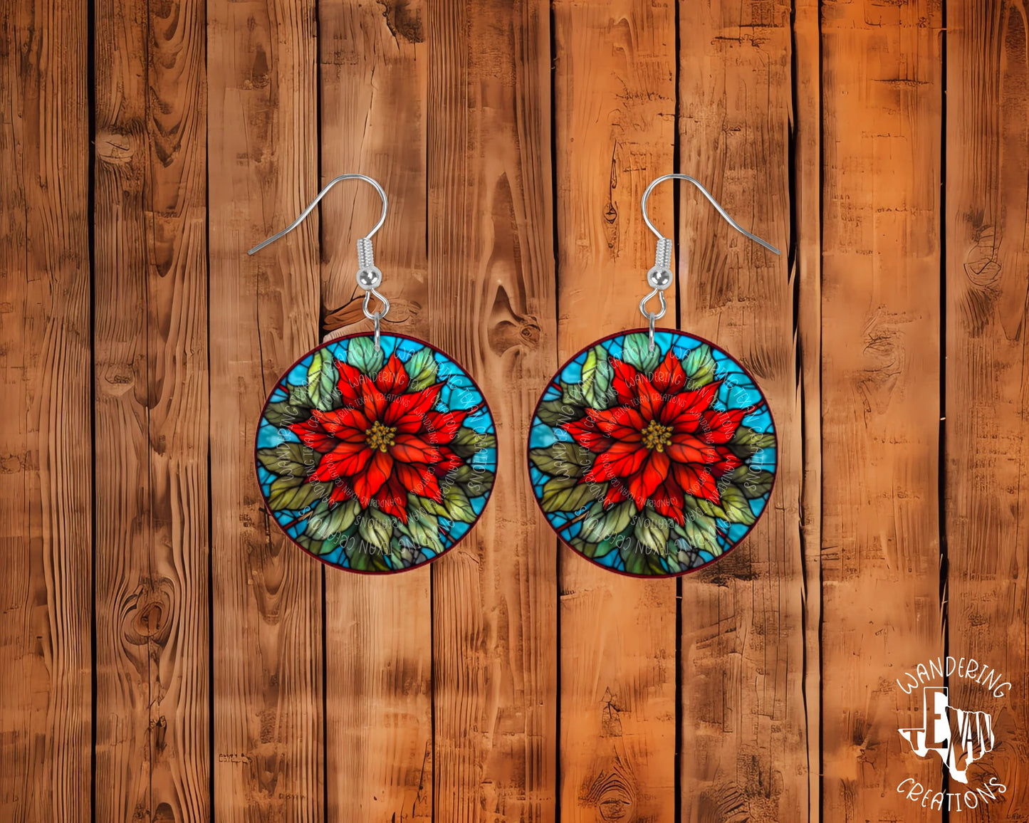 Stained Glass Poinsettia Earrings