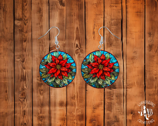 Stained Glass Poinsettia Earrings