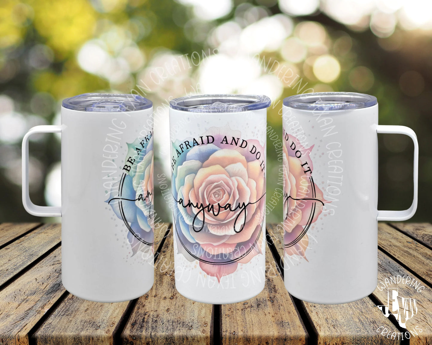 The Watercolor Rose Tumbler with Handle is an elegant way to take your favorite drinks on the go. 