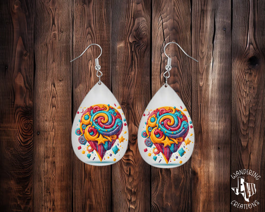 These fun and flirty Neon Ice Cream Earrings will make a cool statement for the summer! Our unique sublimation process ensures that the bright, neon colors of your favorite treat will pop out!