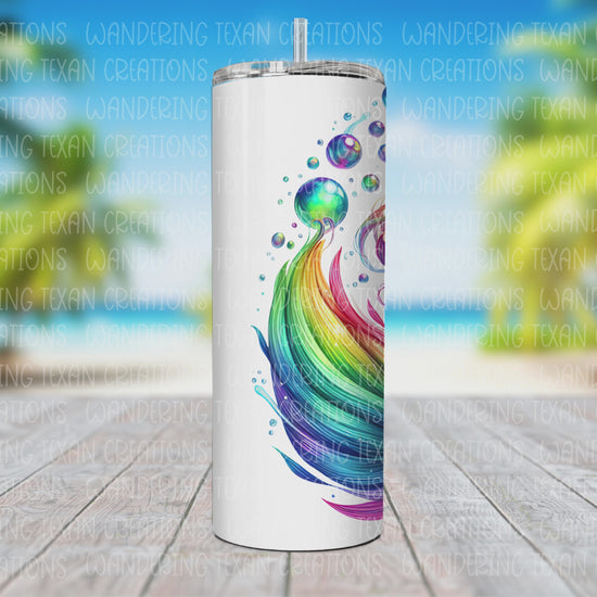 Featuring a colorfully vibrant sublimation design of a playful mermaid blowing bubbles, this tumbler is sure to make a splash.