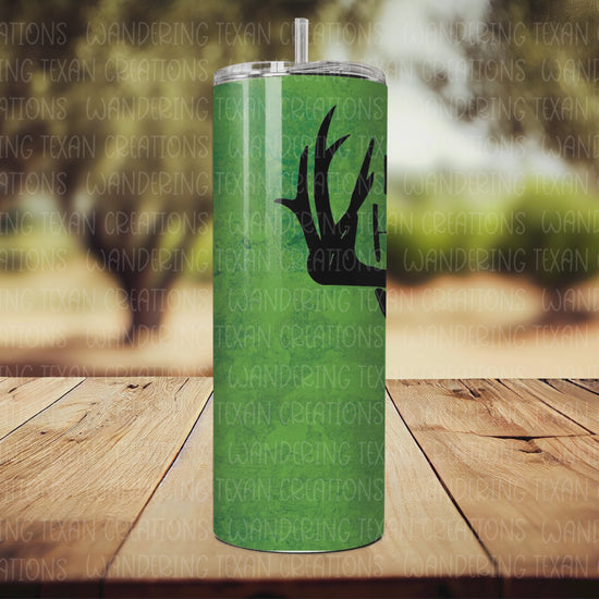 Expertly designed for hunting enthusiasts, the Hunting Buddy Tumbler features a sleek silhouette of a deer and the heartwarming phrase "My favorite hunting buddy calls me dad". 