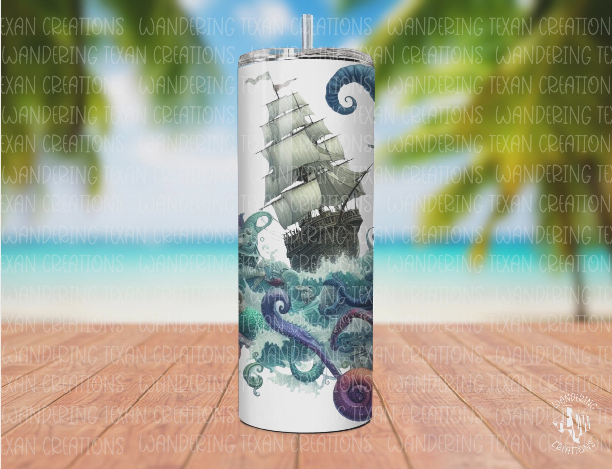 Featuring a bold sublimation design of a sea witch and her monstrous companions, this tumbler is perfect for adding some excitement to your summer adventures!