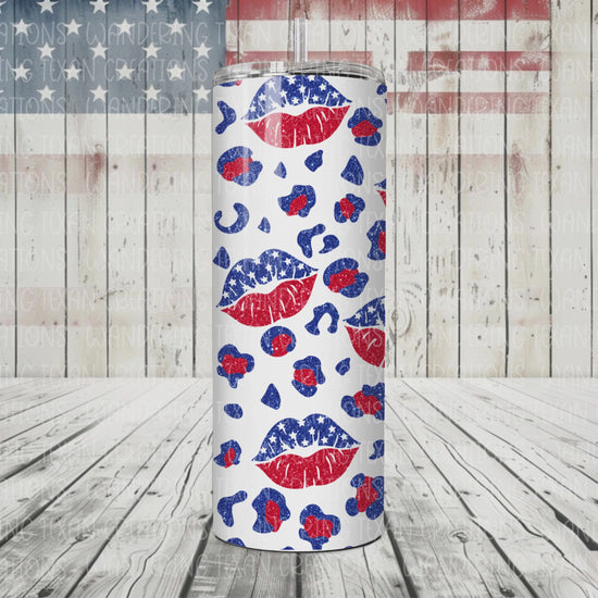 Showcasing a bold design of red, white, and blue lips among leopard print, this tumbler is perfect for celebrating Independence Day.