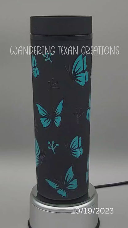 Black & Teal Butterflies Tumbler