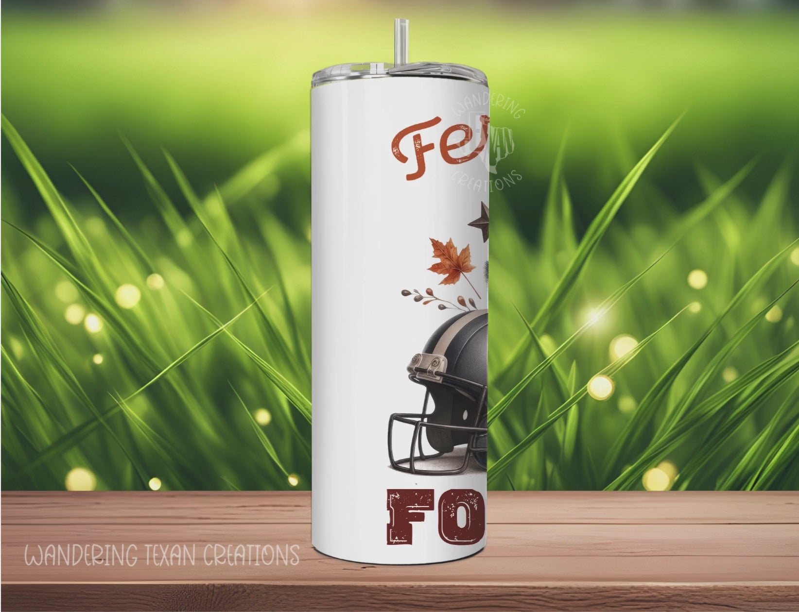 Keep your drinks hot or cold with this 30 oz tumbler featuring a punny design of a raccoon holding a football while standing in front of a helmet and pumpkin. Perfect for the feral girl football fan in your life.