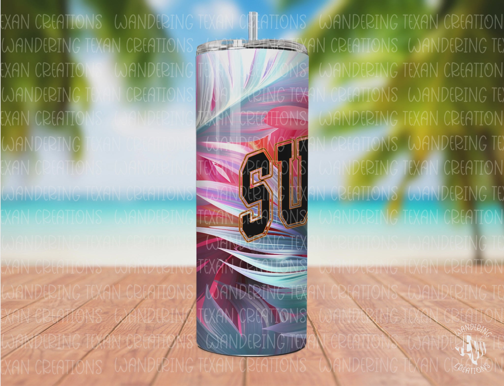  The eye-catching sublimation design features neon palm leaves, adding a tropical touch to your sipping experience. 